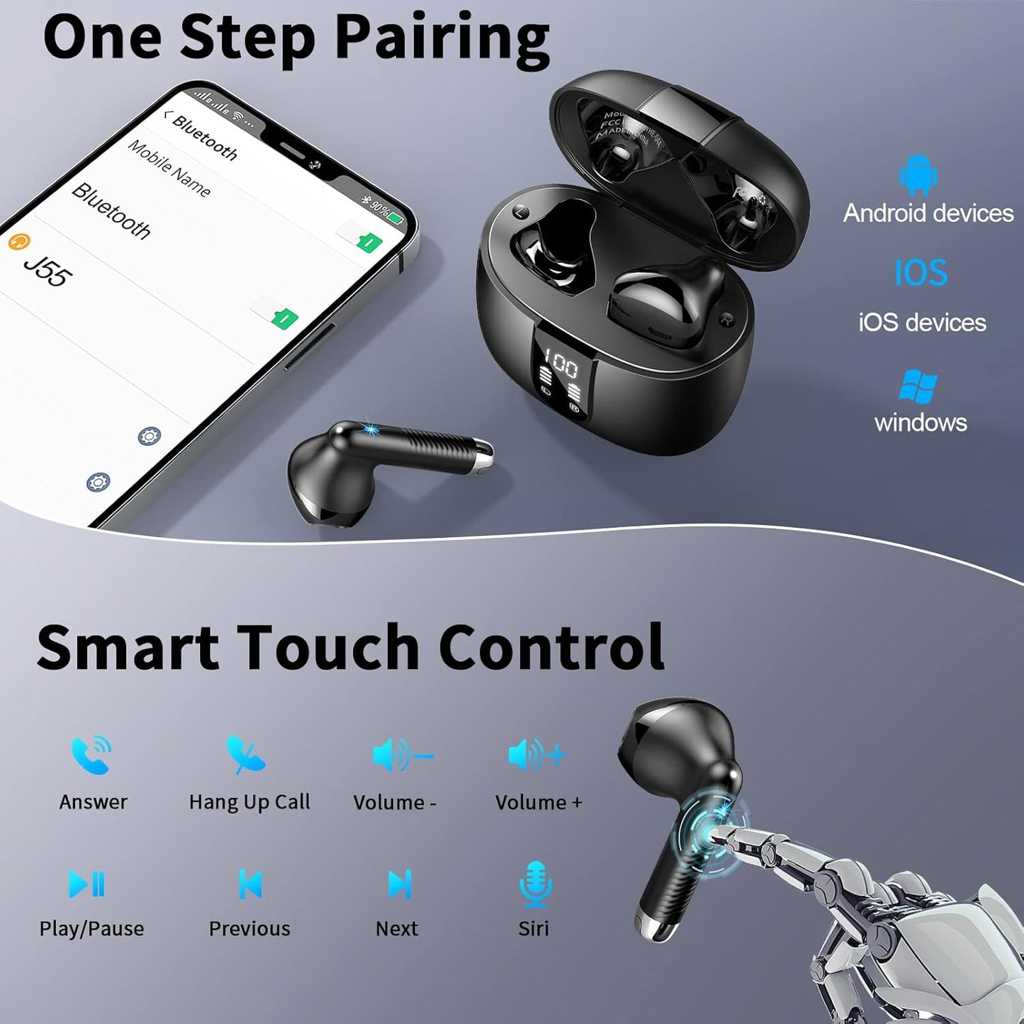 Wireless Earbuds Bluetooth 5.3, Noise Cancelling Headphones